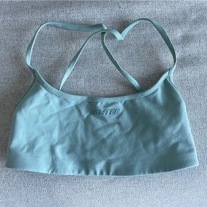 Bo + tee growth scoop neck open back sports bra in sage
